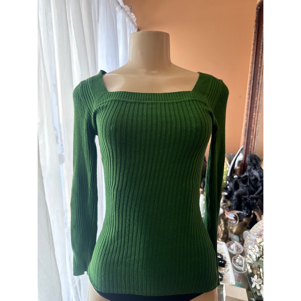 Derek Heart Green Ribbed Square Neck Long Sleeve‎ Sweater Top Size Medium